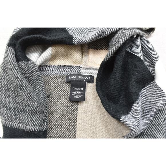 Lane Bryant Women's Plus Size One Size Plaid Hooded Poncho Cape Sweater - Picture 7 of 8